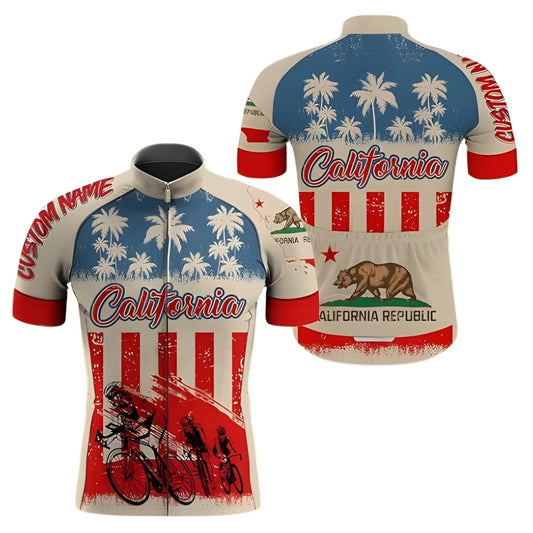 Custom Vintage California Short Sleeve Cycling Jersey Men's, Custom California Flag Cycling Jersey CZ0058