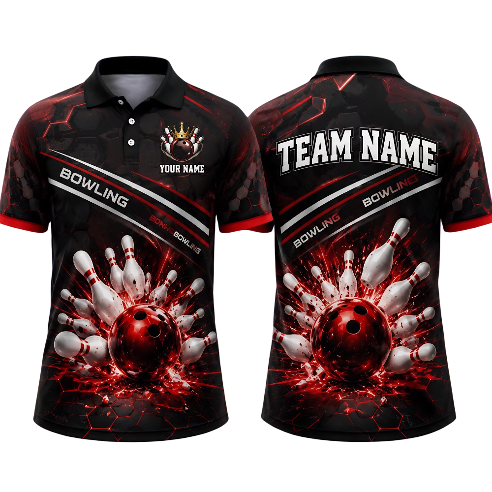Custom Team Black Blue Bowling Polo Shirt For Men, Custom Bowling Team Shirt BE0263