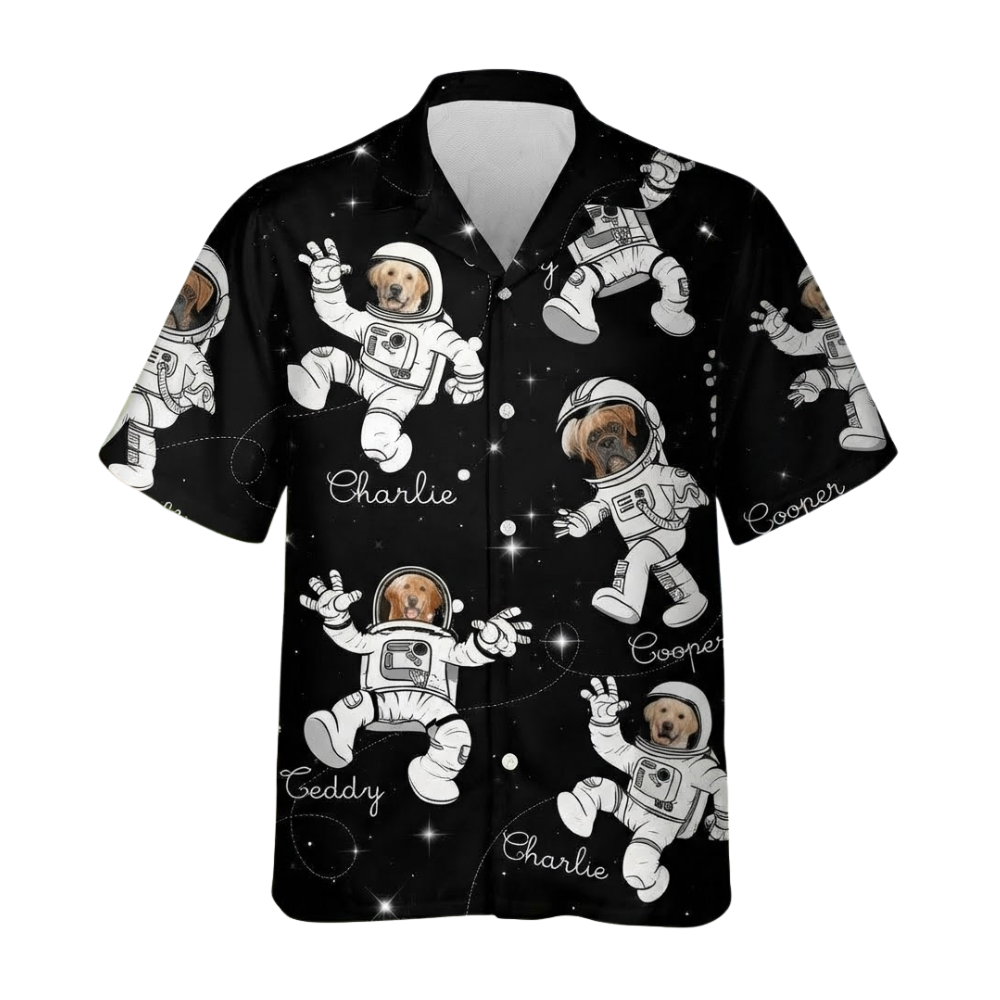 Custom Cat Dog Face Astronaut Hawaiian Shirt, Custom Astronaut Pet Photo Hawaiian Shirts HE0519