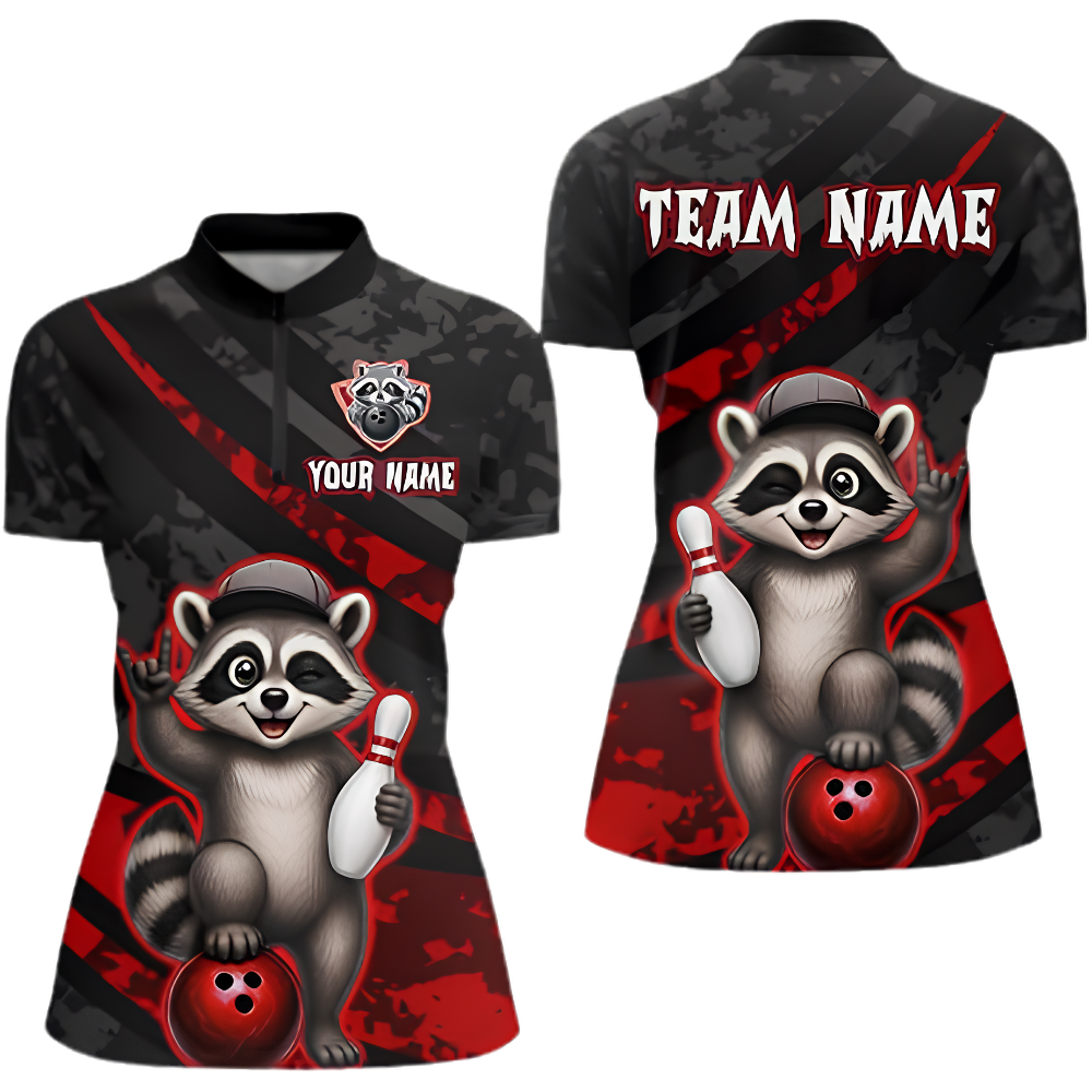 Custom Funny Raccoon Womens Bowling Jersey, Custom Raccoon Bowling Team Shirt Ladies BZ1001