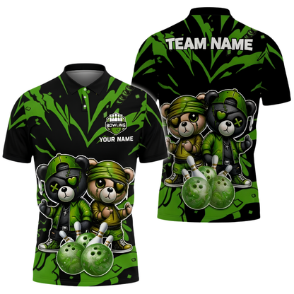 Teddy Bear Couple Custom Bowling Polo Shirt, Custom Bear Bowling Team Shirts BZ1025