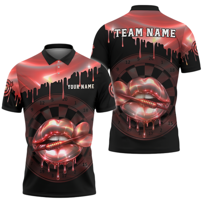 Neon Lips Custom Mens Darts Polo Shirt For Men, Custom Team Neon Dart Shirts DZ0156