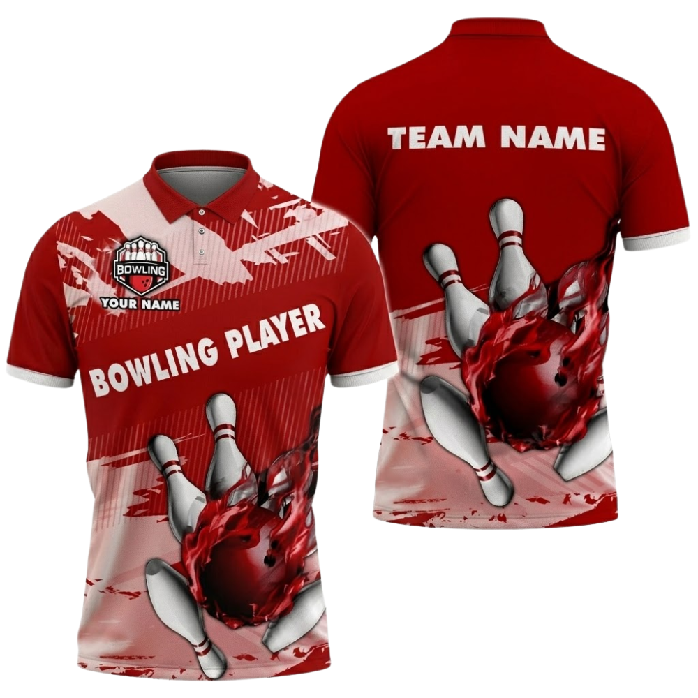 Custom Blue Flame Bowling Player Polo Shirt, Custom Flame Bowling Shirt Team BZ0827