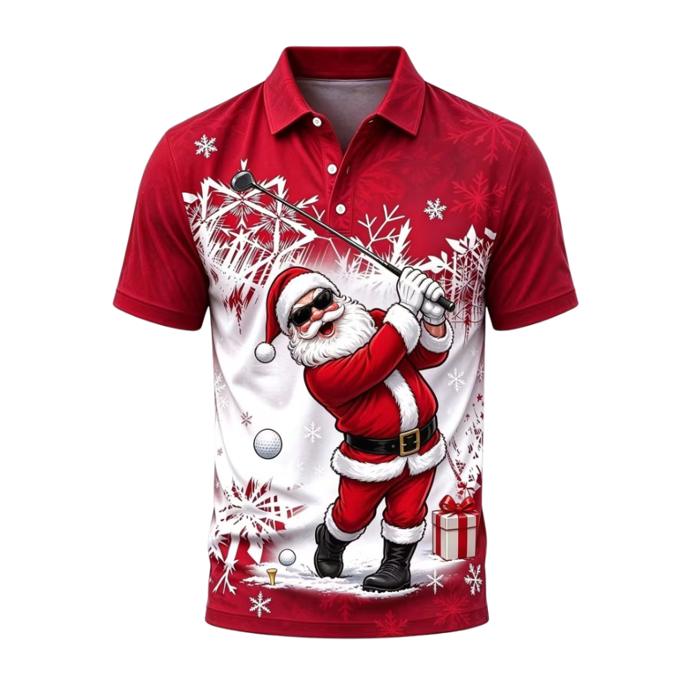 Men's Snowflake Red And White Funny Santa Xmas Golf Polo Shirt, Christmas Golf Shirts GZ0472