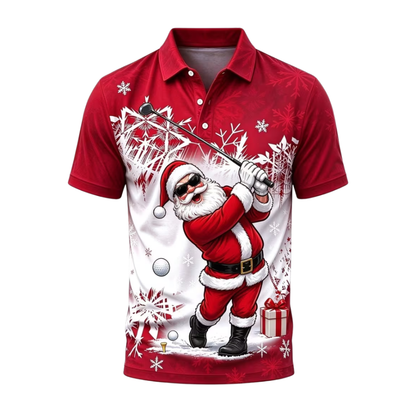 Men's Snowflake Red And White Funny Santa Xmas Golf Polo Shirt, Christmas Golf Shirts GZ0472