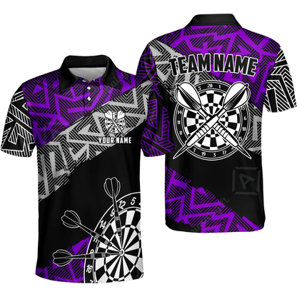 Custom Team Zigzag Black Cyan Men's Dart Polo Shirt, Custom Dart Team Shirts DZ0100