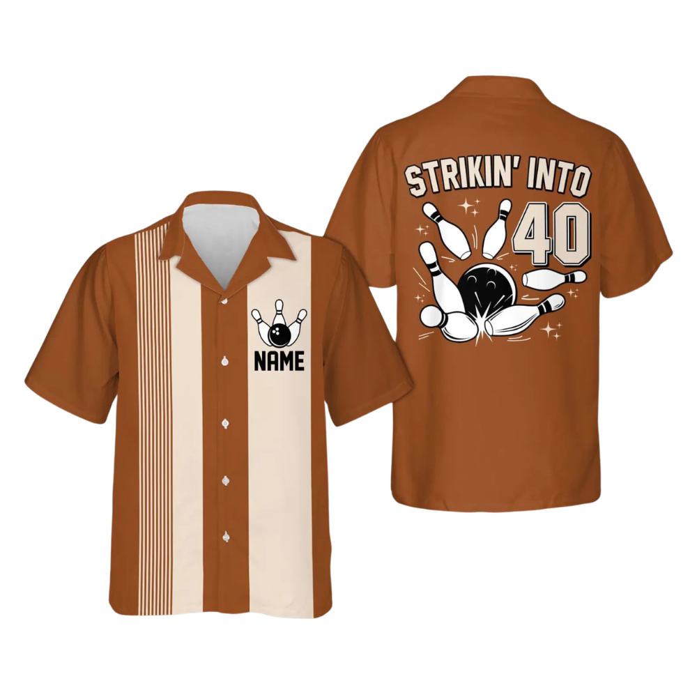 Rollin' Into Custom Age Retro Bowling Hawaiian Shirt, Custom Birthday Bowling Shirts BE0225