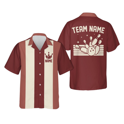 Custom Retro Blue Bowling Hawaiian Shirt For Men, Custom Team Retro Bowling Shirts BE0219