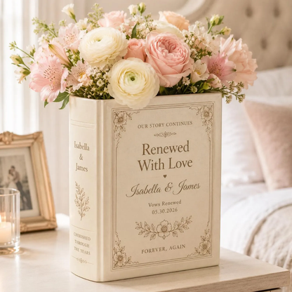 Personalized Mr & Mrs Newlyweds Ceramic Book Vase, Personalized Newlyweds Wedding Book Vase WD0600