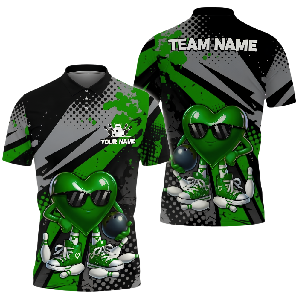 Custom Heart Ball Bowling Team Polo Shirt Mens, Custom Bowling Shirt BZ1022