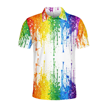 LGBT Colorful Paint Splash Golf Polo Shirt For Men, LGBTQ+ Pride Month Golf Shirts GE0467