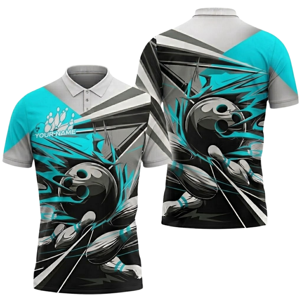 Custom Team Pink Grey Bowling Polo Shirt Mens, Custom Bowling Shirt BZ0834