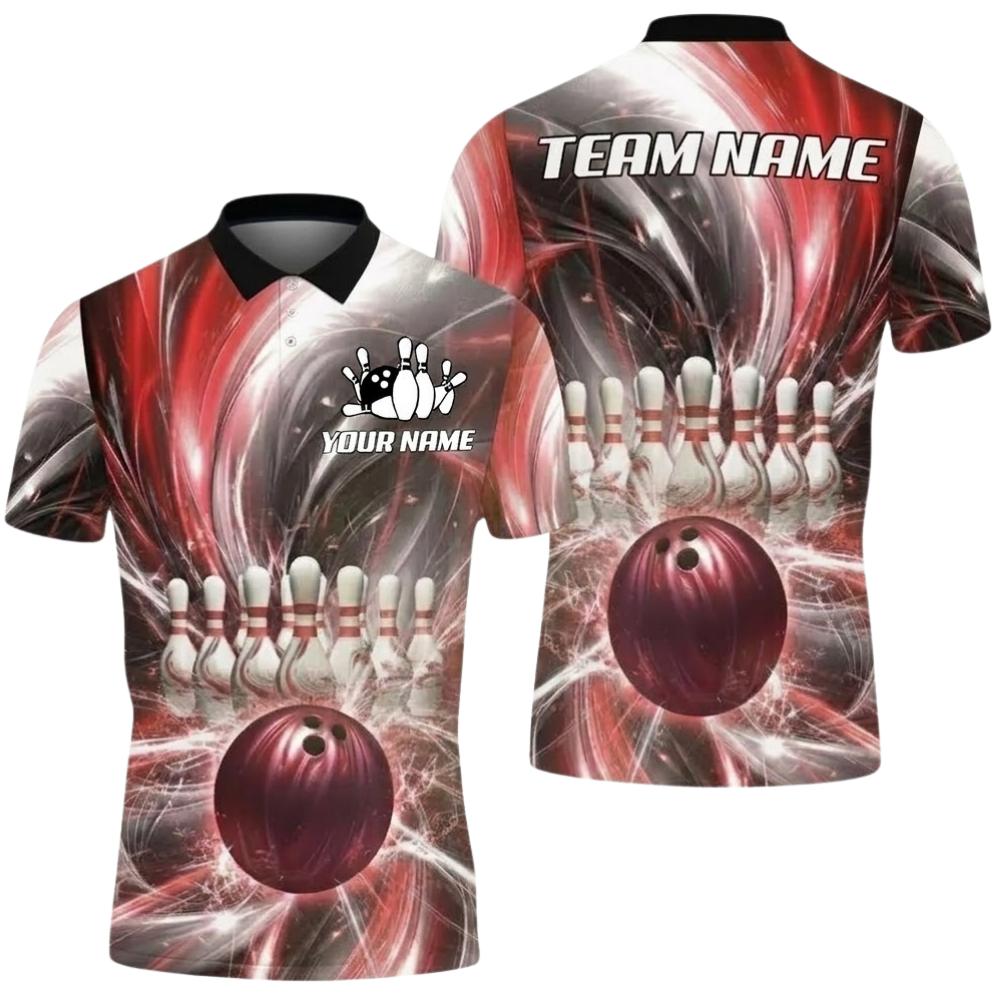 Custom Purple Lightning Bowling Mens Polo Shirt, Custom Team Bowling Shirts BZ0754