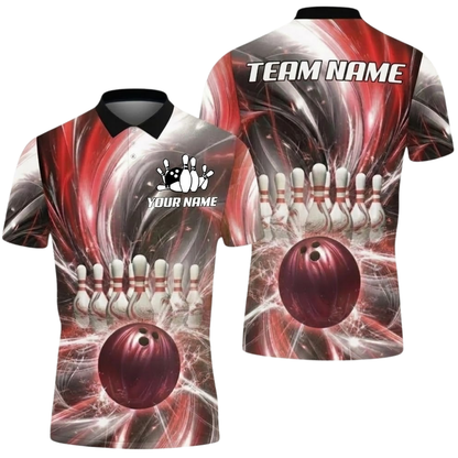 Custom Purple Lightning Bowling Mens Polo Shirt, Custom Team Bowling Shirts BZ0754