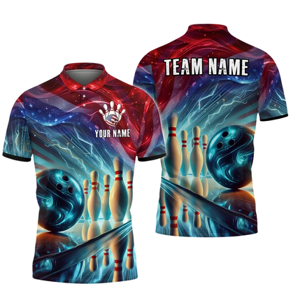 Custom Neon American Flag Bowling Polo Shirt For Men, Custom Patriotic Bowling Team Shirts BZ0906