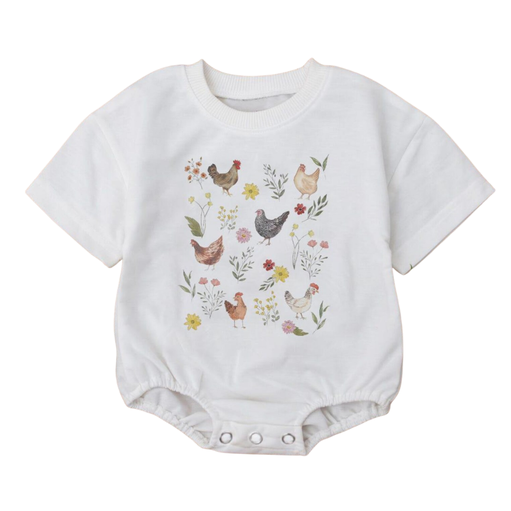 Wildflower Chicken Baby T-Shirt Romper, Chicken Lover Baby Romper BB0026