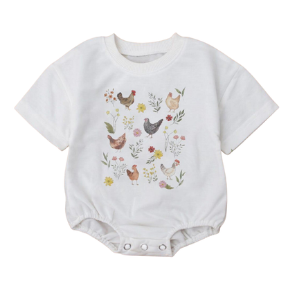Wildflower Chicken Baby T-Shirt Romper, Chicken Lover Baby Romper BB0026