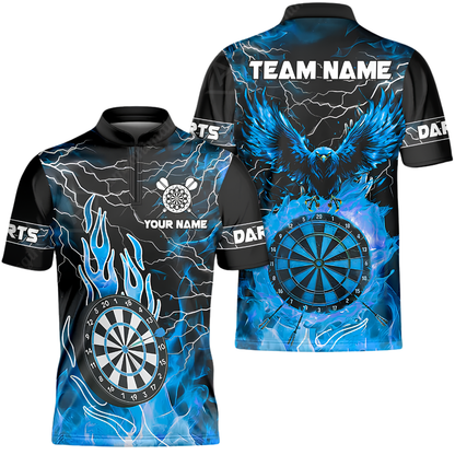 Custom Eagle Flame Cyan Dart Jersey For Men, Custom Eagle Darts Team Shirt DZ0167