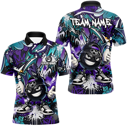 Custom Funny Ball Graffiti Bowling Polo Shirt Mens, Custom Team Bowling Shirts BZ0914