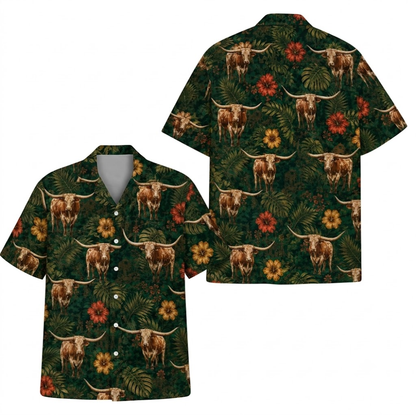 Texas Longhorn Tropical Men's Hawaiian Shirt, Texas Longhorn Hawaiian Shirt HE0698