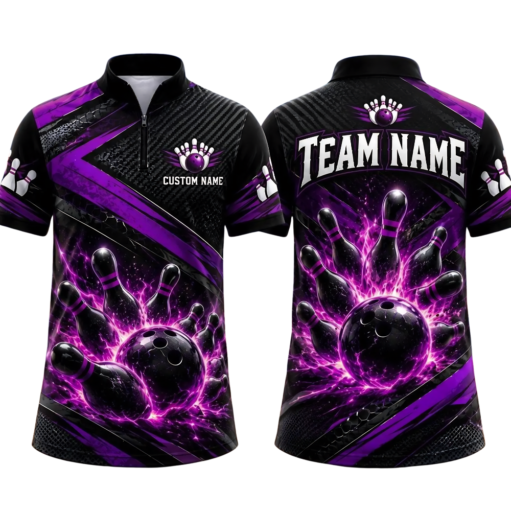 Custom Team Blue Lightning Bowling Jersey For Men, Custom Bowling Shirt BE0256