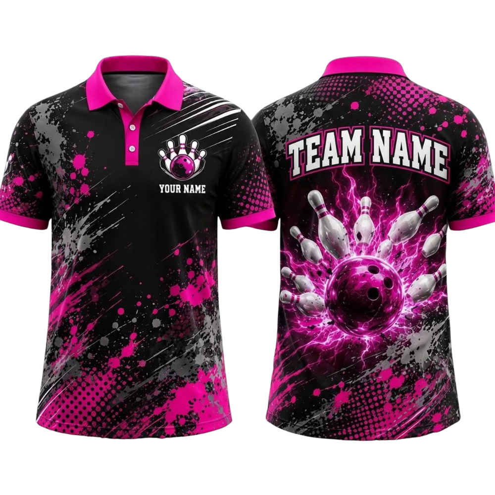 Custom Blue Thunder Bowling Polo Shirt For Men, Custom Team Bowling Shirts BE0241