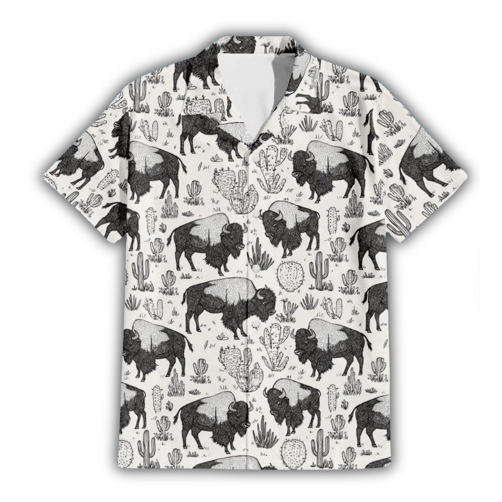 Bison Western Hawaiian Shirt For Men, Bison Hawaiian Shirt HE0908