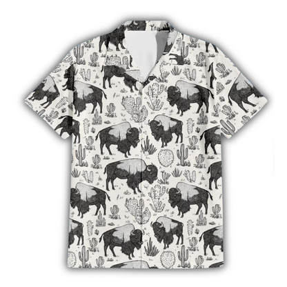 Bison Western Hawaiian Shirt For Men, Bison Hawaiian Shirt HE0908