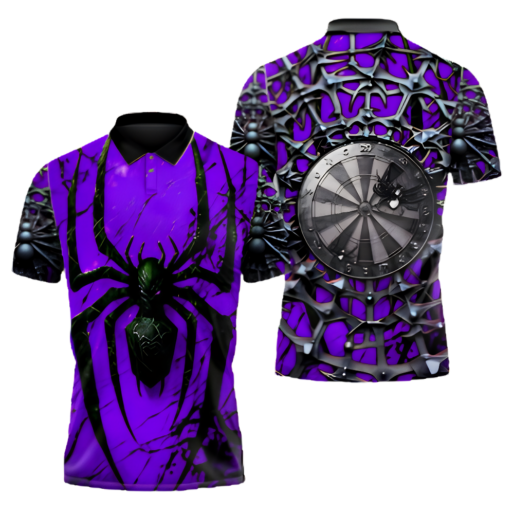 Custom Spider Men's Darts Polo Shirt Black And Red, Custom Spider Team Darts Shirt DZ0143