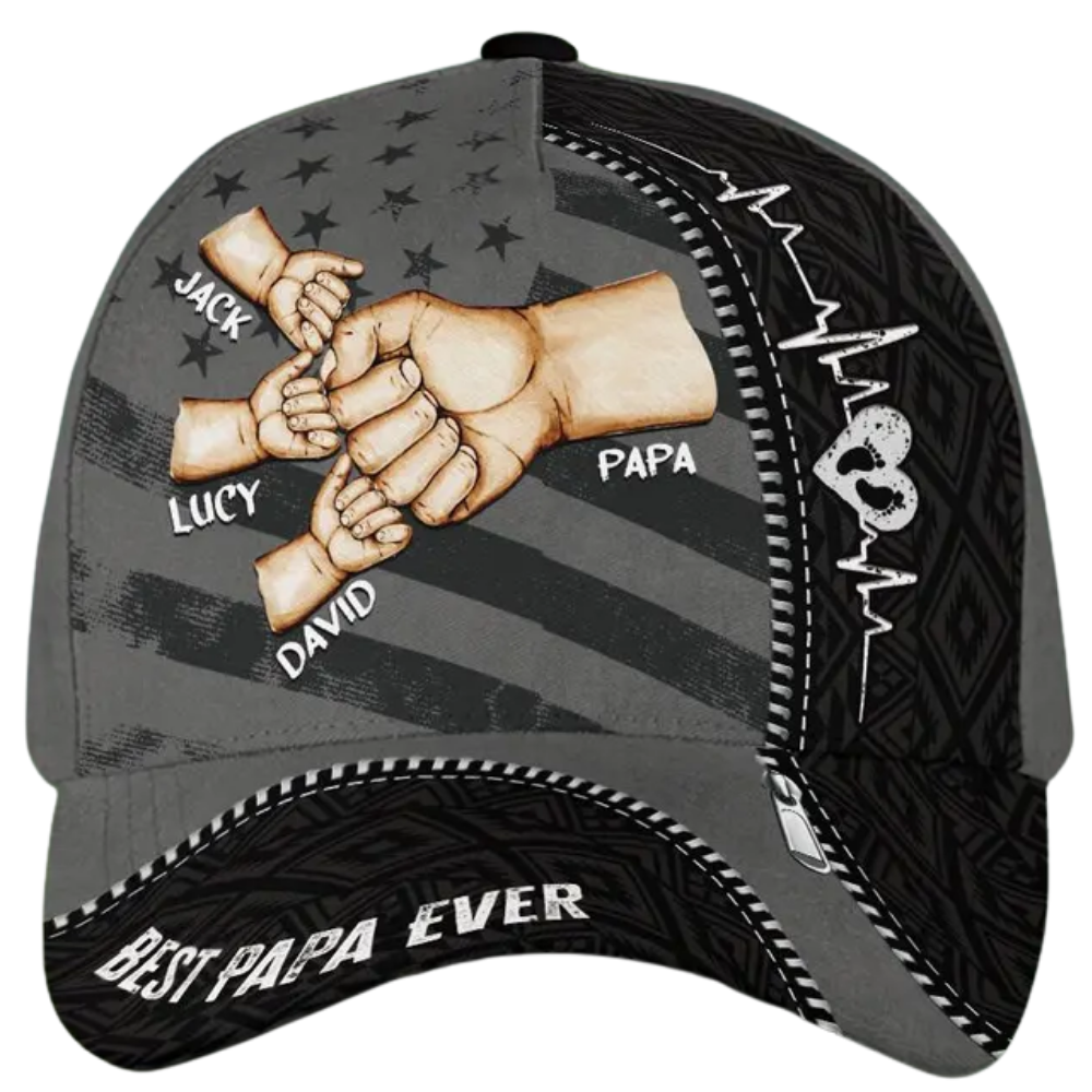 Best Papa Ever Custom Fist Bump Kid Names Baseball Cap, Custom 3D Printed Cap For Father CP0520