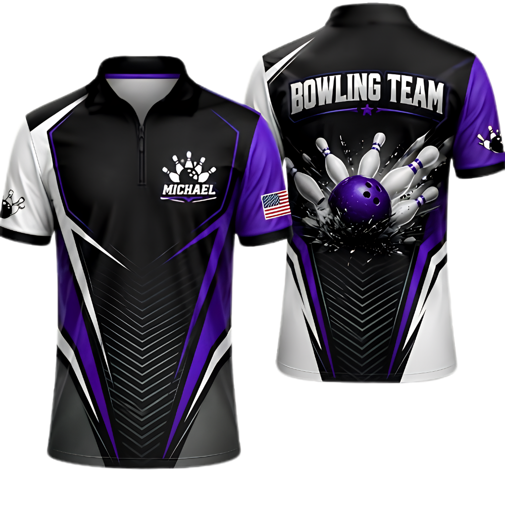 Custom Team Black Red Bowling Jersey, Men's Custom Bowling Shirt BZ0872