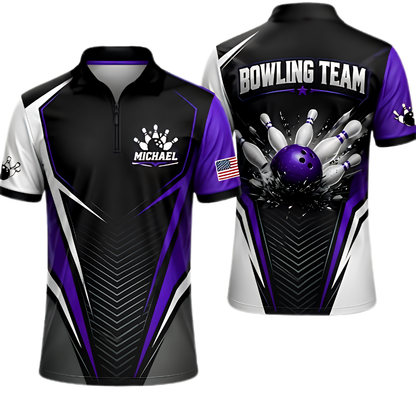 Custom Team Black Red Bowling Jersey, Men's Custom Bowling Shirt BZ0872