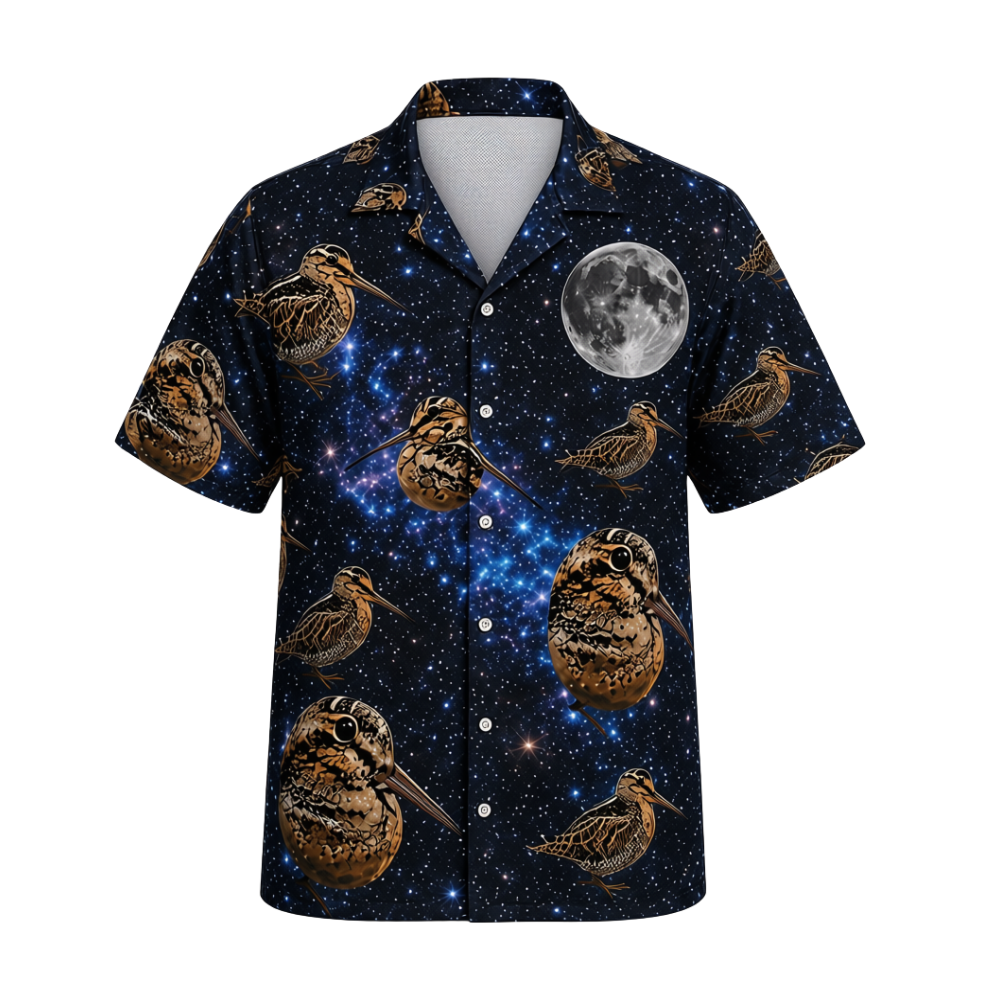 Woodcock Moon Hawaiian Shirt For Men, Galaxy Woodcock Hawaiian Shirt For Bird Lover HE0672