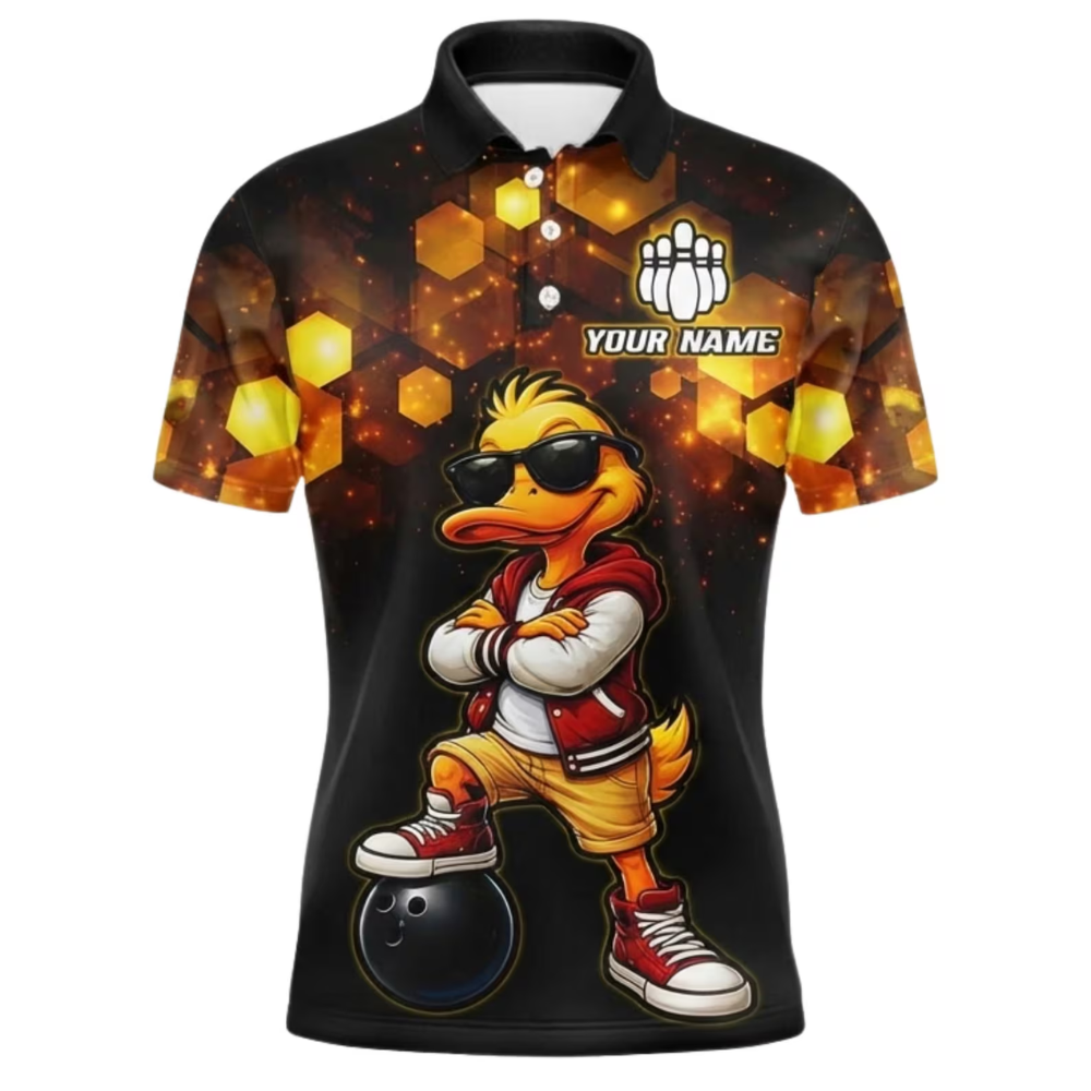 Cool Duck Custom Mens Bowling Polo Shirt, Custom Duck Team Bowling Shirts BE0235