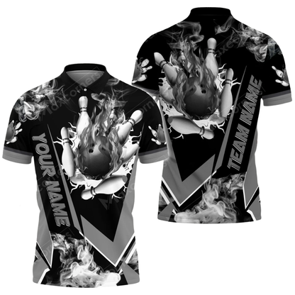 Custom Flaming Ball Red Bowling Mens Polo Shirt, Custom Flame Bowling Team Shirt BZ0811