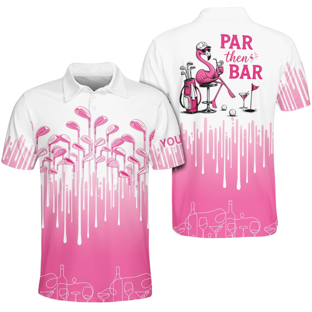 Custom Flamingo Par The Bar Golf Polo Shirt Mens, Custom Flamingo Golf Shirts GE0589