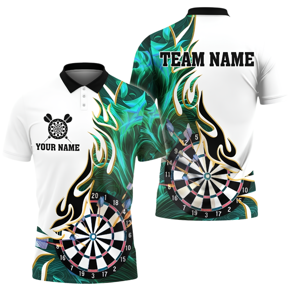 Custom Blue Flame Dartboard Men's Dart Polo Shirt, Custom Flame Darts Team Shirt DZ0158