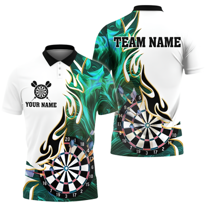 Custom Blue Flame Dartboard Men's Dart Polo Shirt, Custom Flame Darts Team Shirt DZ0158