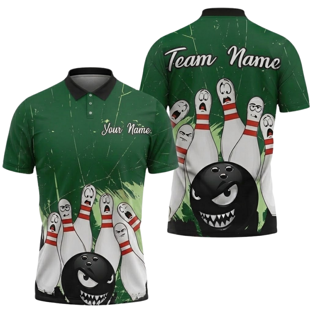 Custom Angry Pins Red Bowling Polo Shirt For Men, Custom Team Bowling Shirts BZ0854