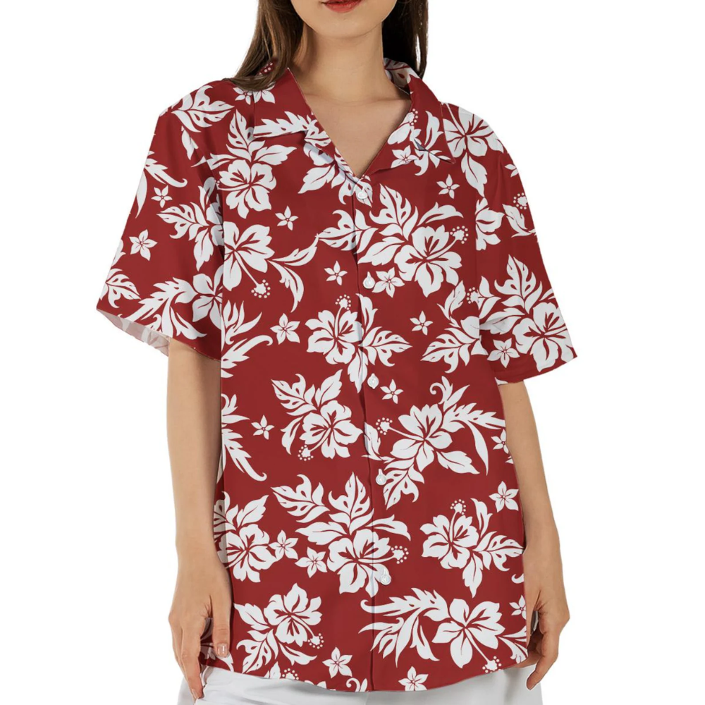 Hibiscus Red And White Hawaiian Shirt For Women Men, Floral Tropical Hawaiian Shirt HE0687