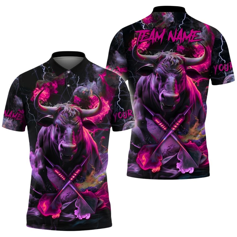 Custom Bull Smoke Orange Cyan Darts Polo Shirt For Men, Custom Bull Dart Team Shirts DZ0165