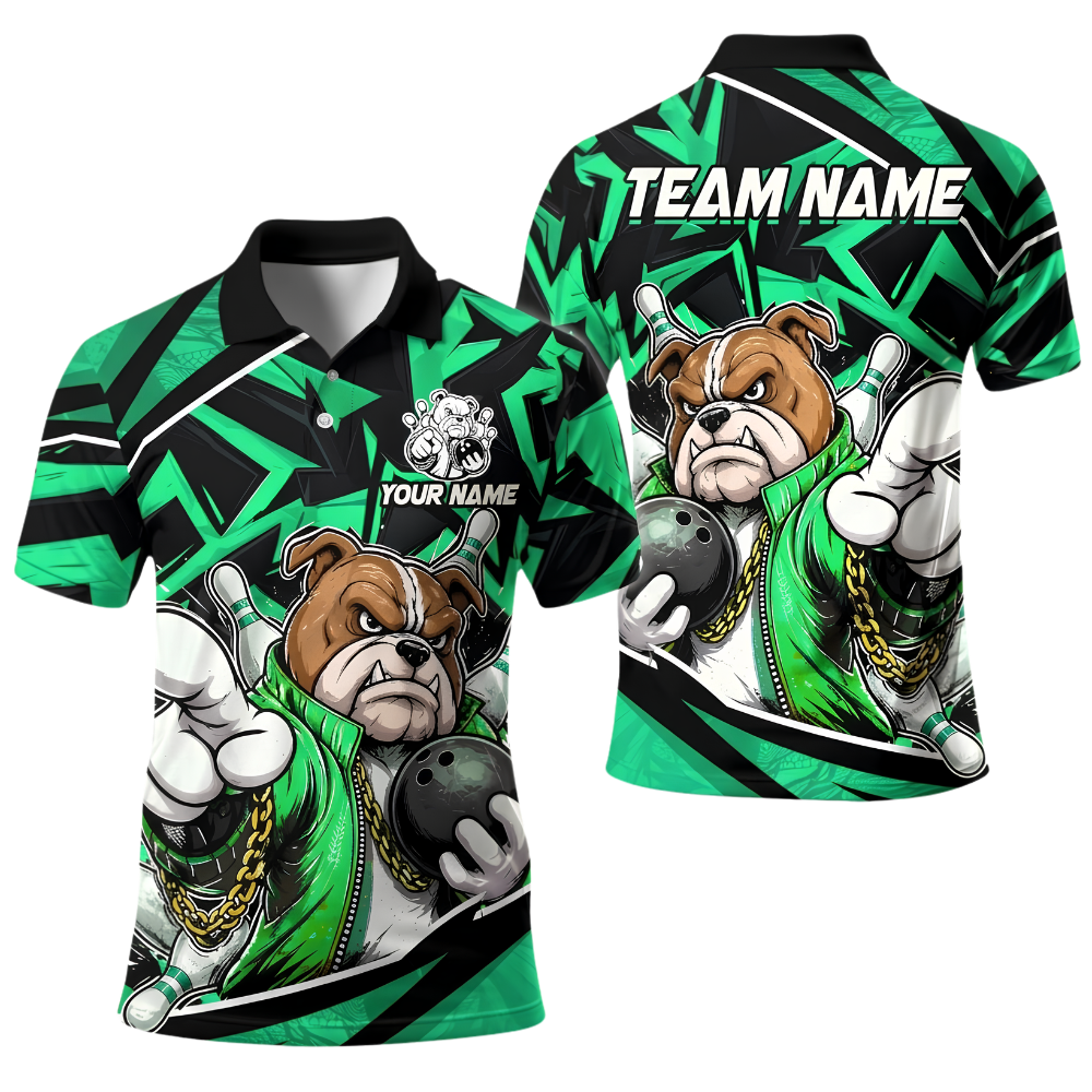 Custom Pitbull Bowling Polo Shirt For Men, Custom Dog Team Bowling Shirt BE0258