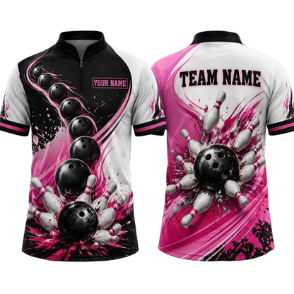 Custom Team Blue Black White Bowling Jersey For Men, Custom Bowling Shirt BE0242