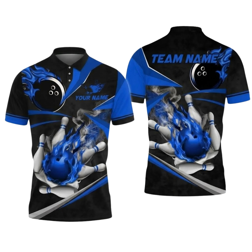 Custom Gold Flaming Ball Bowling Polo Shirt Men, Custom Team Flame Bowling Shirt BZ0897