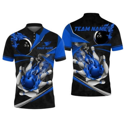 Custom Gold Flaming Ball Bowling Polo Shirt Men, Custom Team Flame Bowling Shirt BZ0897
