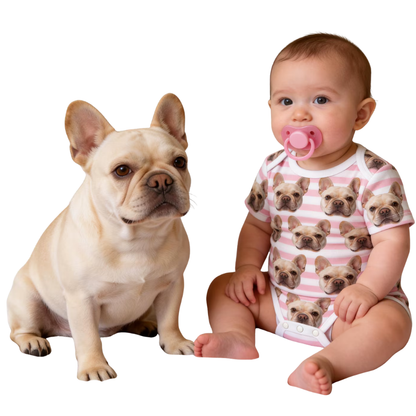 Custom Cat Faces Stripes Baby Bodysuit, Custom Pet Photo Bodysuit For Baby BB0448