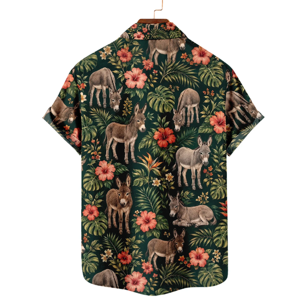 Donkey Forest Tropical Men's Hawaiian Shirt, Donkey Hawaiian Shirts HE0692