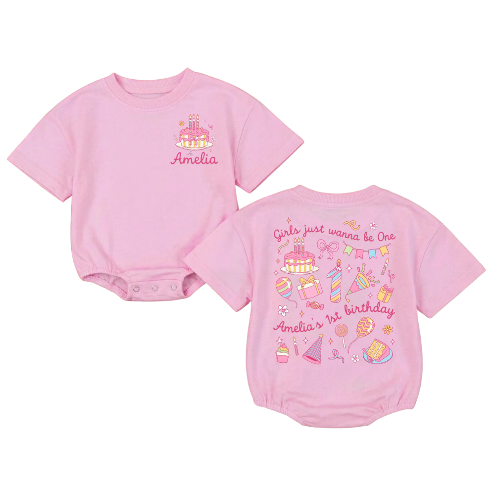 Girls Just Wanna Be One Custom Name Baby T Shirt Romper, Custom First Birthday Baby Girl Romper BB0194