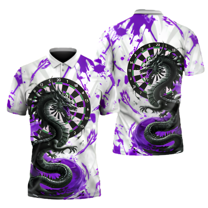 Custom Dragon Red White Darts Polo Shirt For Men, Custom Dragon Team Dart Shirts DZ0142