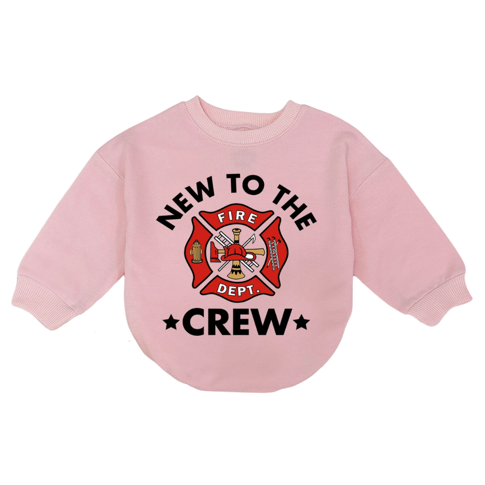 New To The Crew Fire Department Baby Romper Sweatshirt, Baby's Firefighter Romper Sweatshirt BB0179